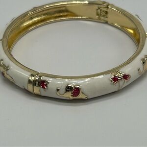VTG Child JTF Gold Tone White, Red Enamel Eleohant Clamper Bracelet 5 1/2 inch